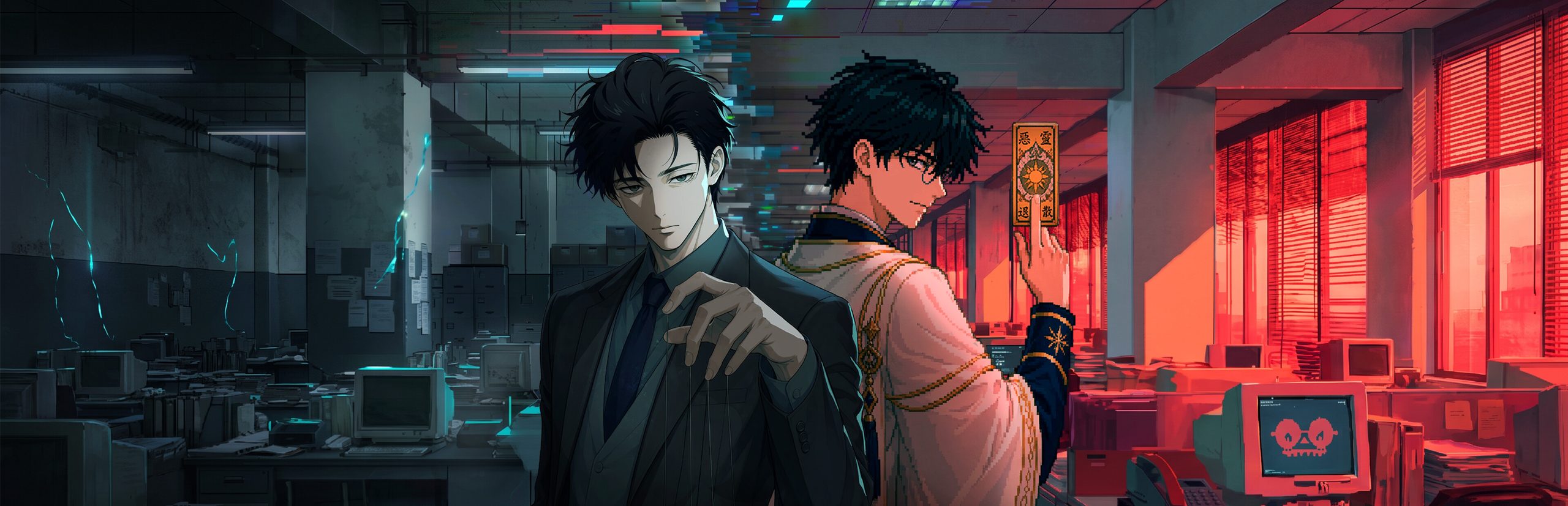 Key art of LIMINAL: Within — Hirata and the Prince of Might in a red-lit office