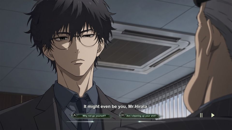 Hirata in the office, dialogue choices on screen