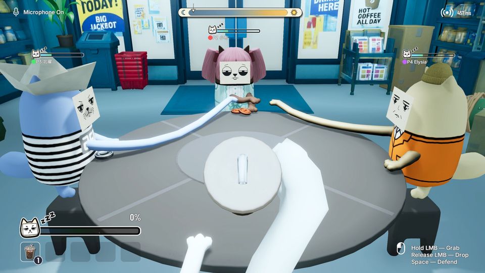 Stretchy arms grabbing coins from the centre